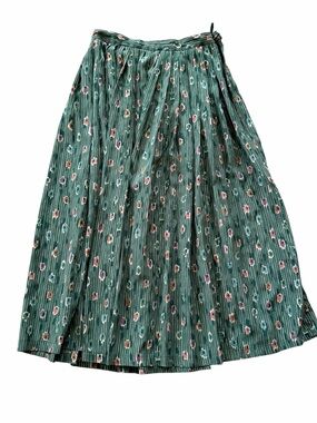 Vintage Jaeger Green Floral Pleated Maxi Skirt size 8 (24”)
